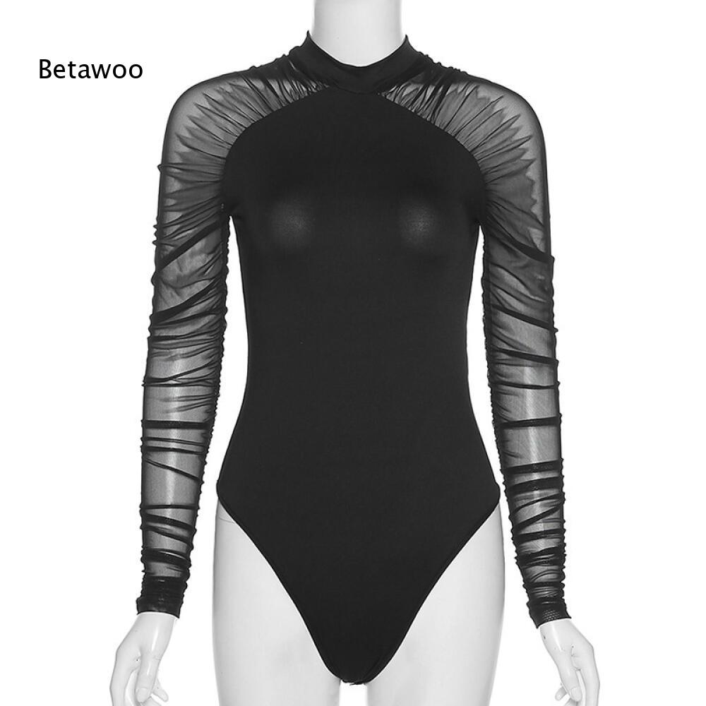 Mesh Top Layering - Body Gotico Nero Solido con Inserti