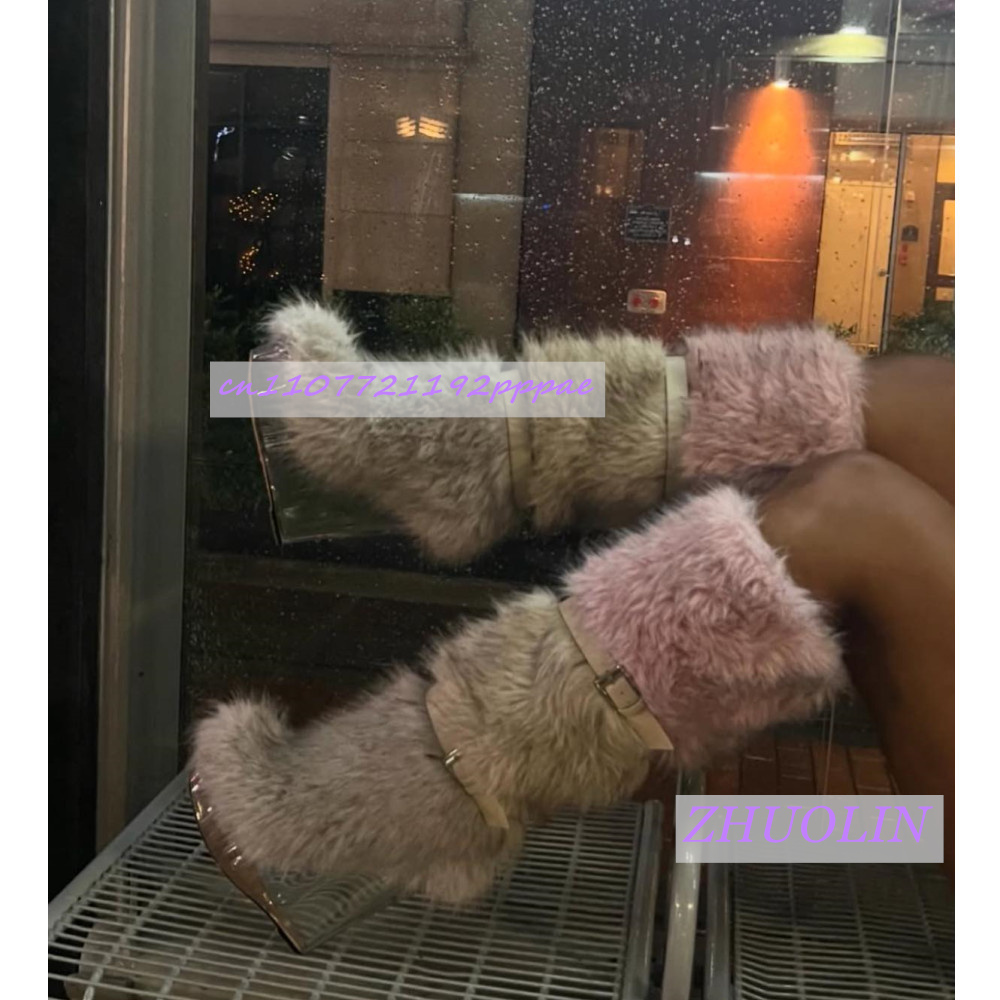 Street Fashion Winter - Stivali con zeppa trasparenti pelosi sfumati