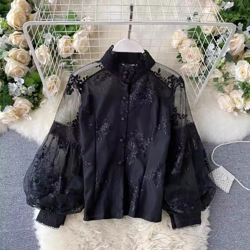 Mesh Top Layering - Camicetta francese in pizzo a rete