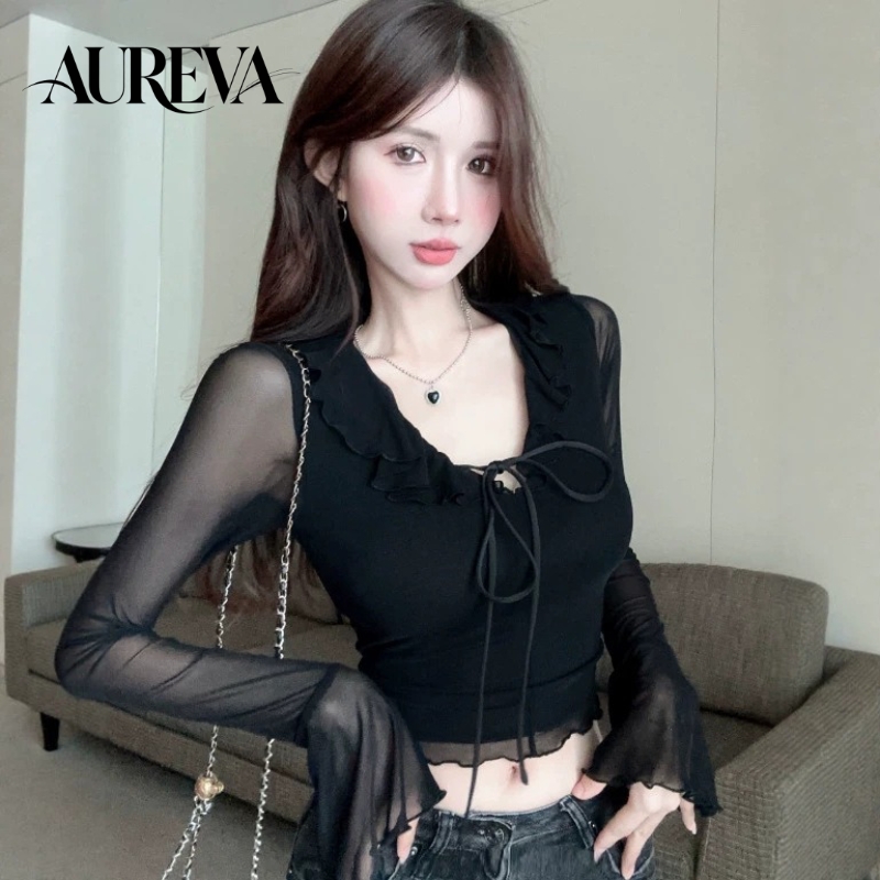 Mesh Top Layering - Top Donna Scollo a V in