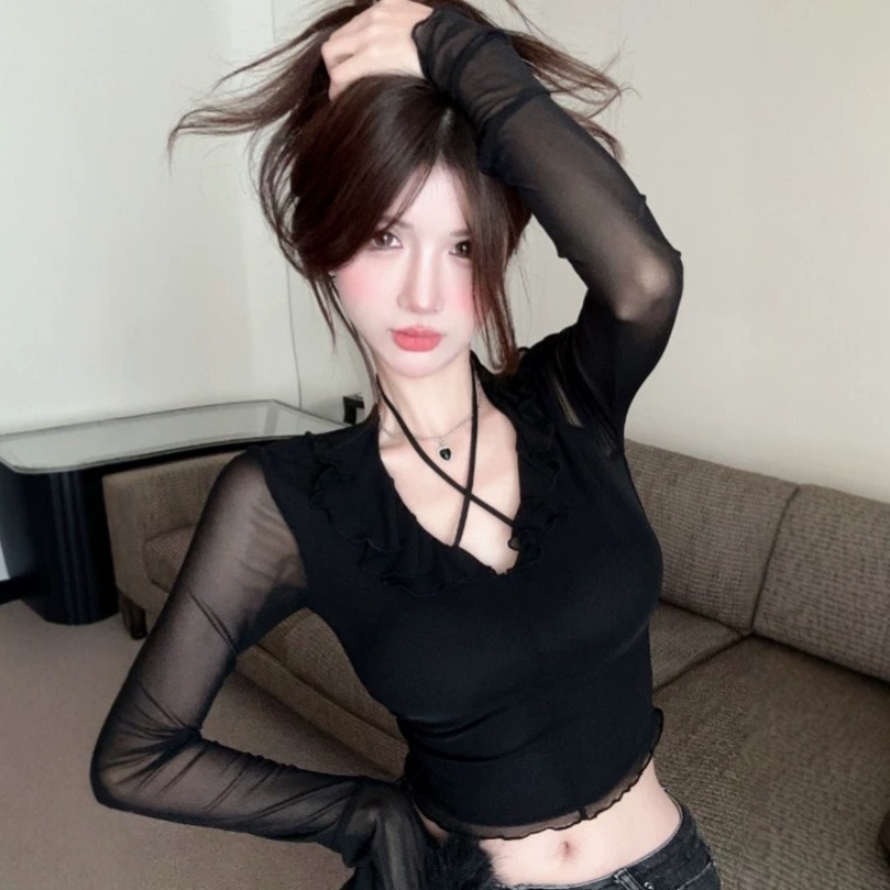 Top Donna Scollo a V in Pizzo  - Mesh Top Layering recensione e prezzo